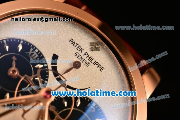 Patek Philippe Grand Complication ST25 Automatic Rose Gold Case with White Dial and Brown Leather Strap - ETA Coating - Click Image to Close